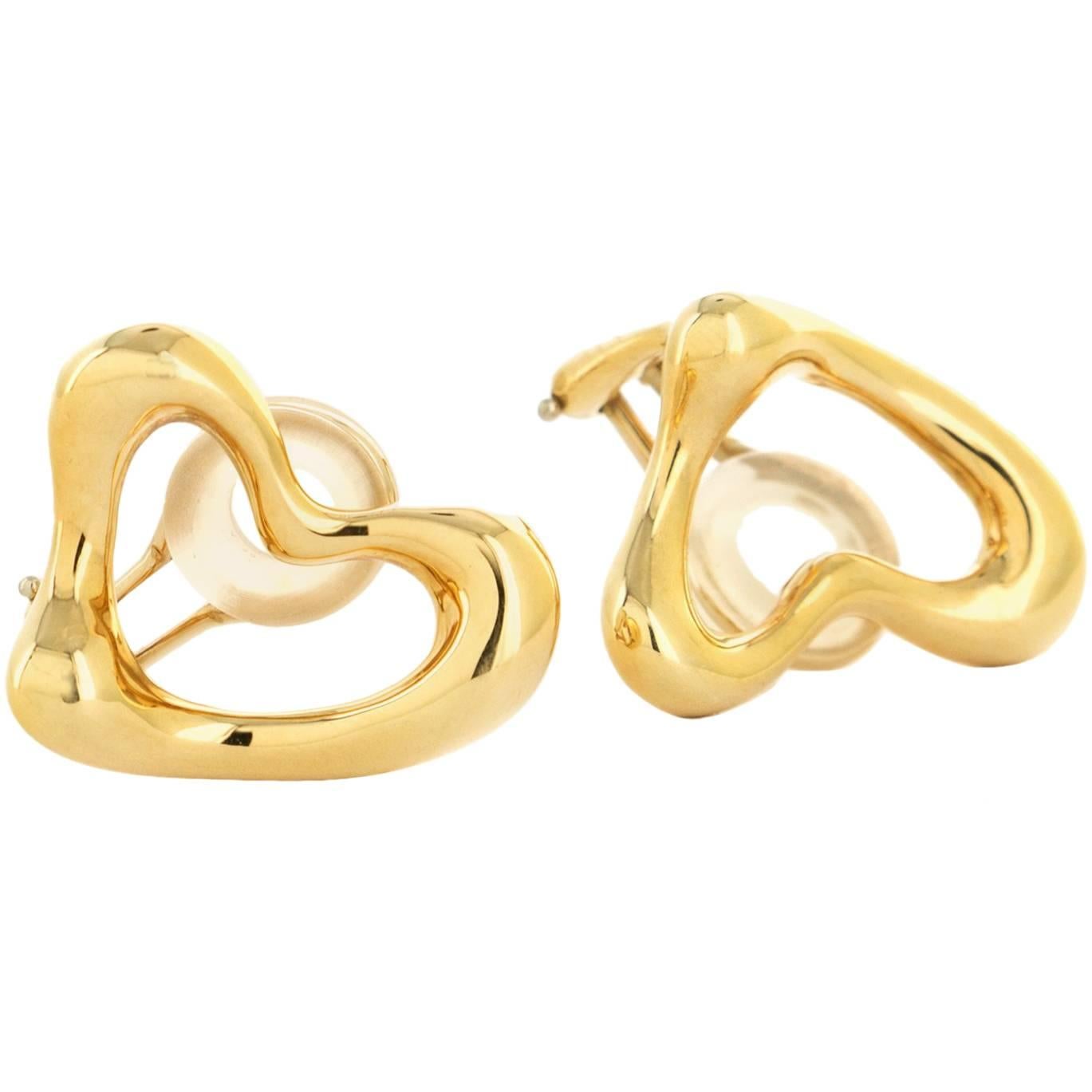 Tiffany & Co.  Designed by Elsa Peretti Yellow Gold Heart Earrings For Sale