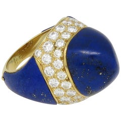 1970s Boucheron Lapis Lazuli Cabochon Diamond Gold Ring