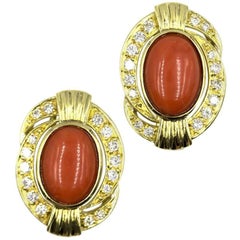 Diamond Coral 18 Karat Yellow Gold Earrings