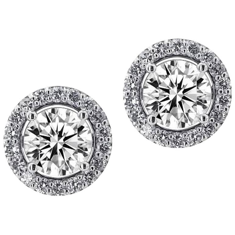 Brilliant Cut Halo Stud Earrings For Sale