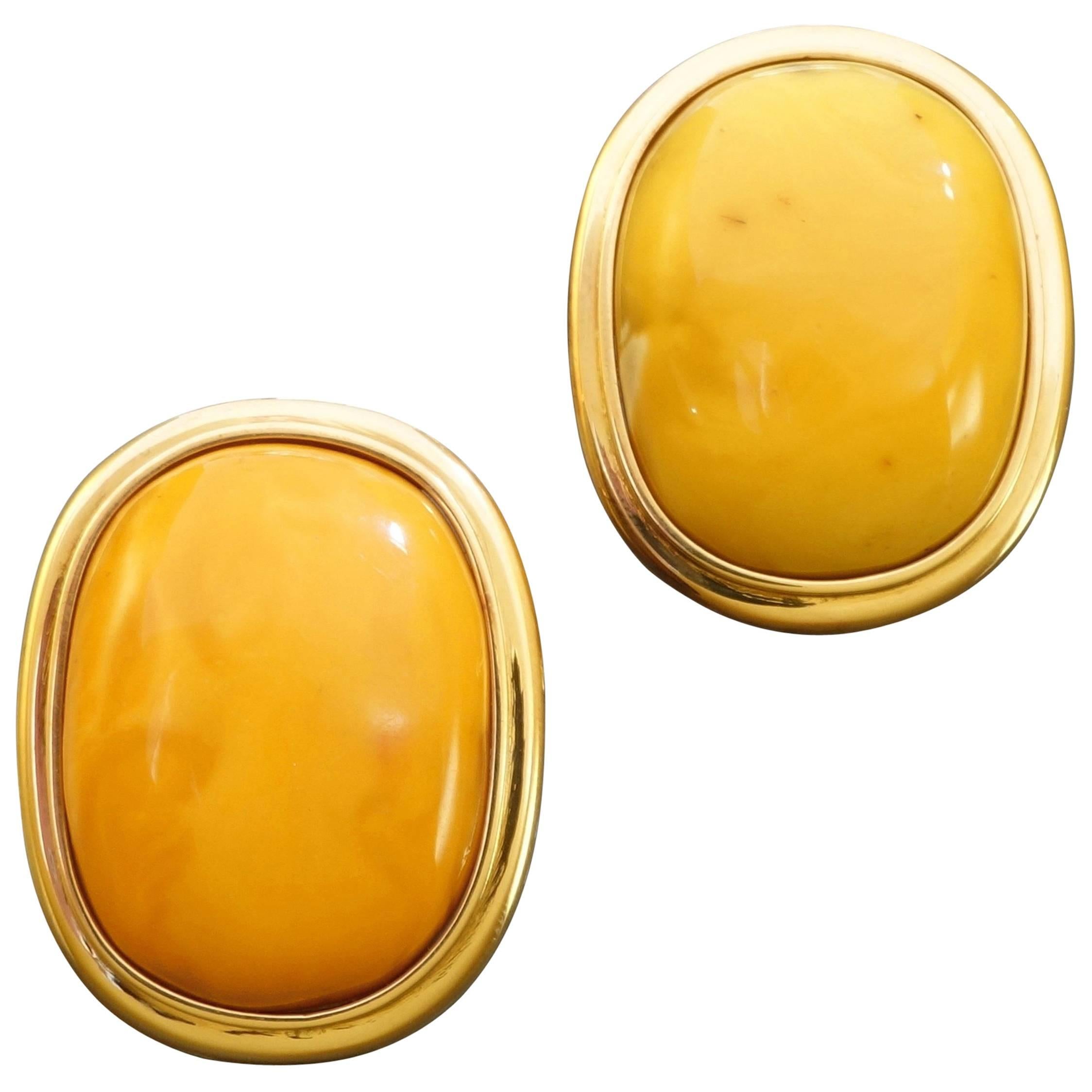 Helmut Laich a Pair of Large Modern Butterscotch Amber Gold Earrings For Sale