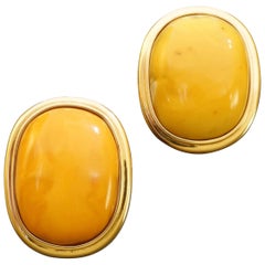 Helmut Laich a Pair of Large Modern Butterscotch Amber Gold Earrings