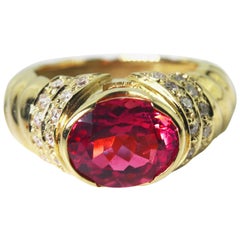 AJD Elegant 4Ct Pinky Red Tourmaline & Diamonds 18kt Gold Cocktail/Dinner Ring