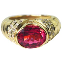 AJD, lgante bague cocktail/de soire en or 18 carats avec tourmaline rouge rose 4 carats et diamants