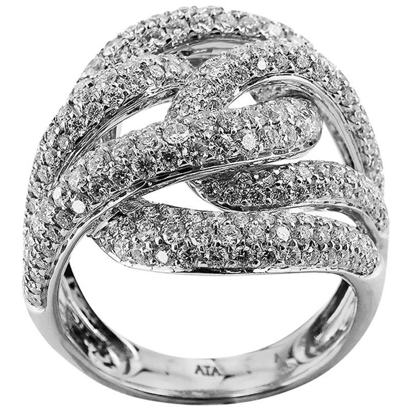 White Gold Spiral Ring with Brilliant Cut Diamonds For Sale