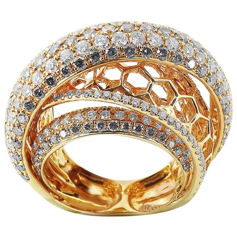 Rose Gold Cocktail Ring with Brilliant Cut Diamonds For Sale