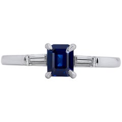 H & H 0.73 Carat Royal Blue Sapphire Emerald Cut Fashion Ring