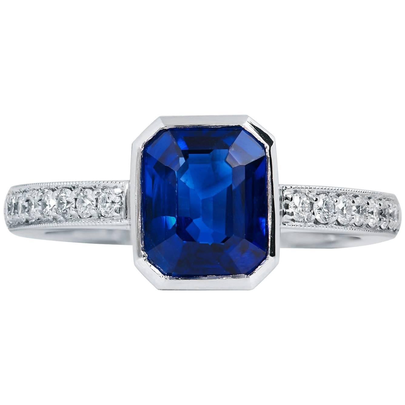 GIA Certified 2.35 Carat Madagascar Blue Sapphire Diamond Pave Platinum Ring 6