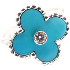 Van Cleef & Arpels Vintage Alhambra Diamond Turquoise White Gold Ring