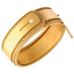 Antique Victorian Gold Cuff Bracelet Diamond Accent, circa 1870