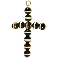 Victorian Banded Agate Bead Cross