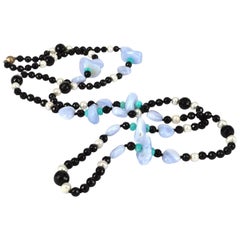 Decadent Jewels Onyx Blue Lace Agate Fresh Water Pearl Amazonite Silver Necklace