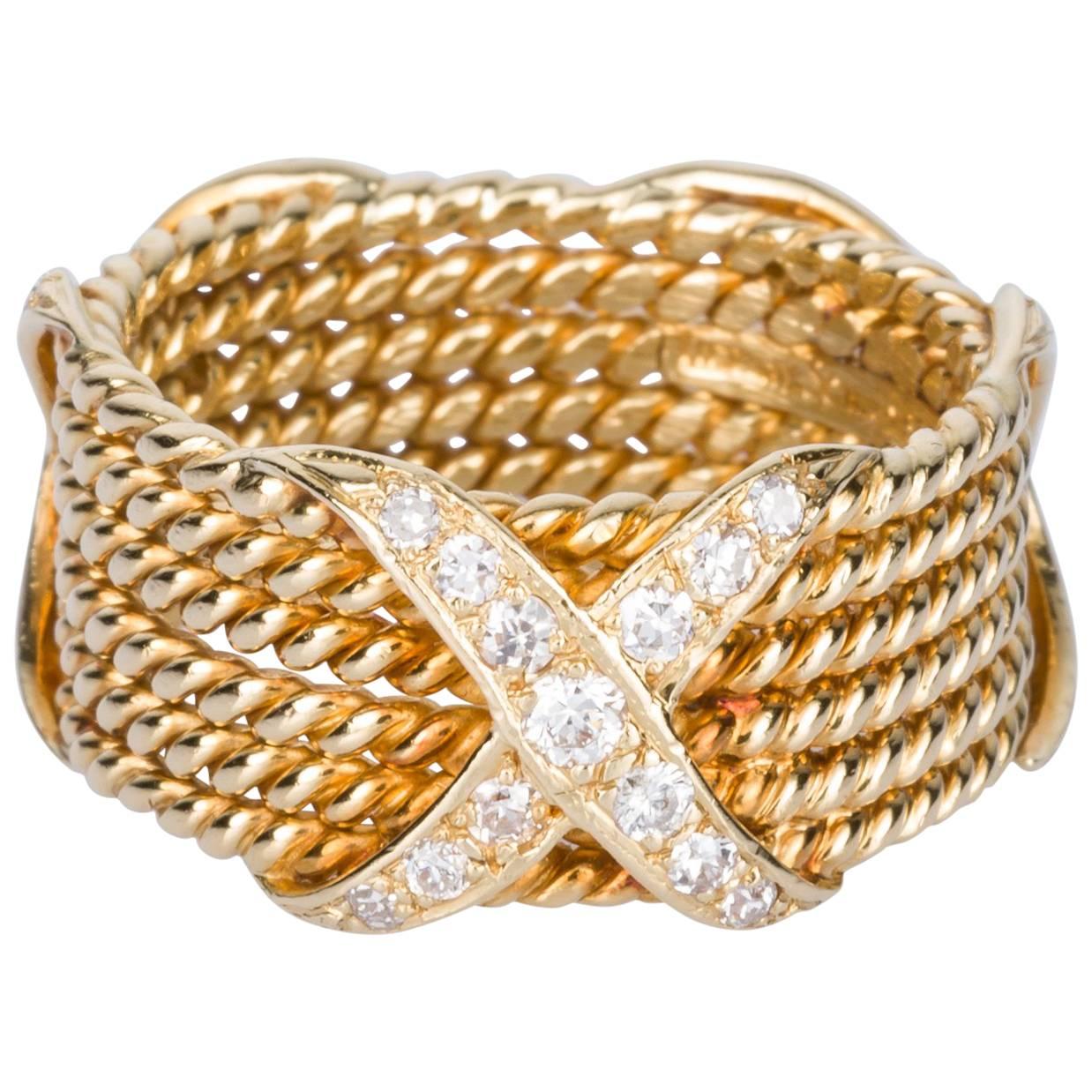 Tiffany 
Co. Schlumberger 18 Karat Yellow Gold and Diamond Band Ring
