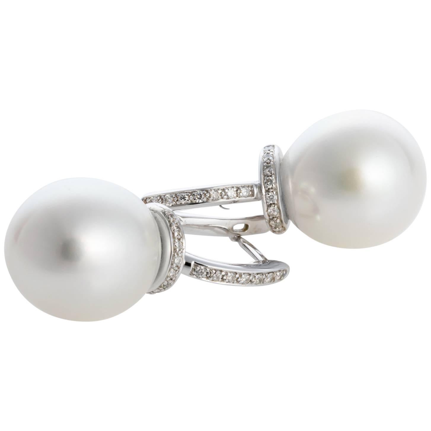 South Sea Pearl and Diamond Drop 18 karat White Gold Earrings