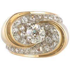 French 1940s Retro 1.50 Carat Diamond Platinum Yellow Gold Tank Ring