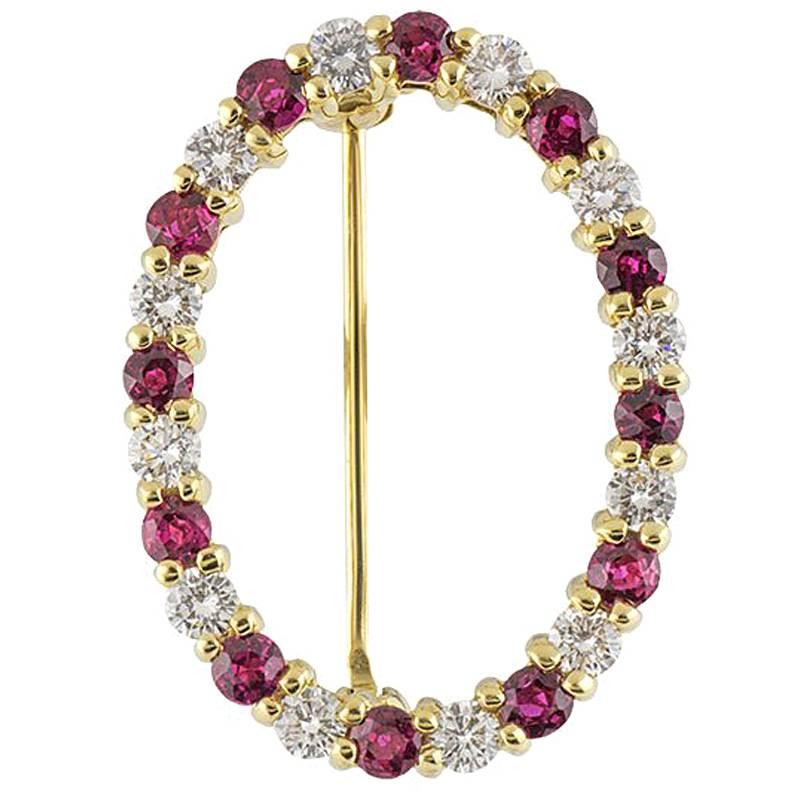 Tiffany & Co. Yellow Gold Diamond and Ruby Brooch