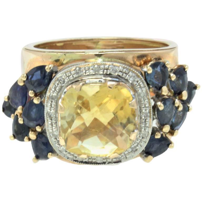 Luise Rose Gold Diamonds Topaz and Blue Sapphire Ring