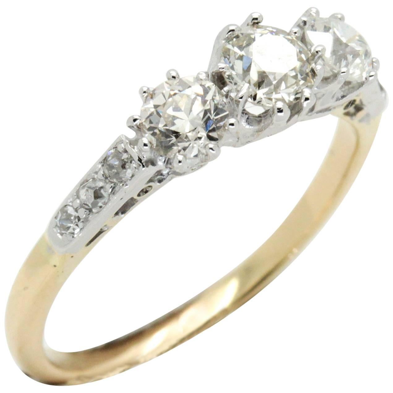 Art Deco Three-Diamond Engagement or Cocktail Ring