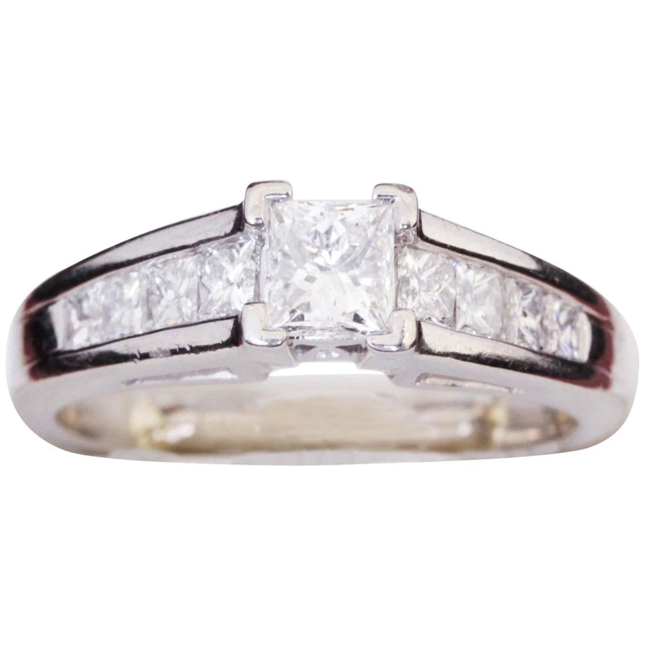 Vintage Princess Cut Diamond Platinum Engagement Ring For Sale