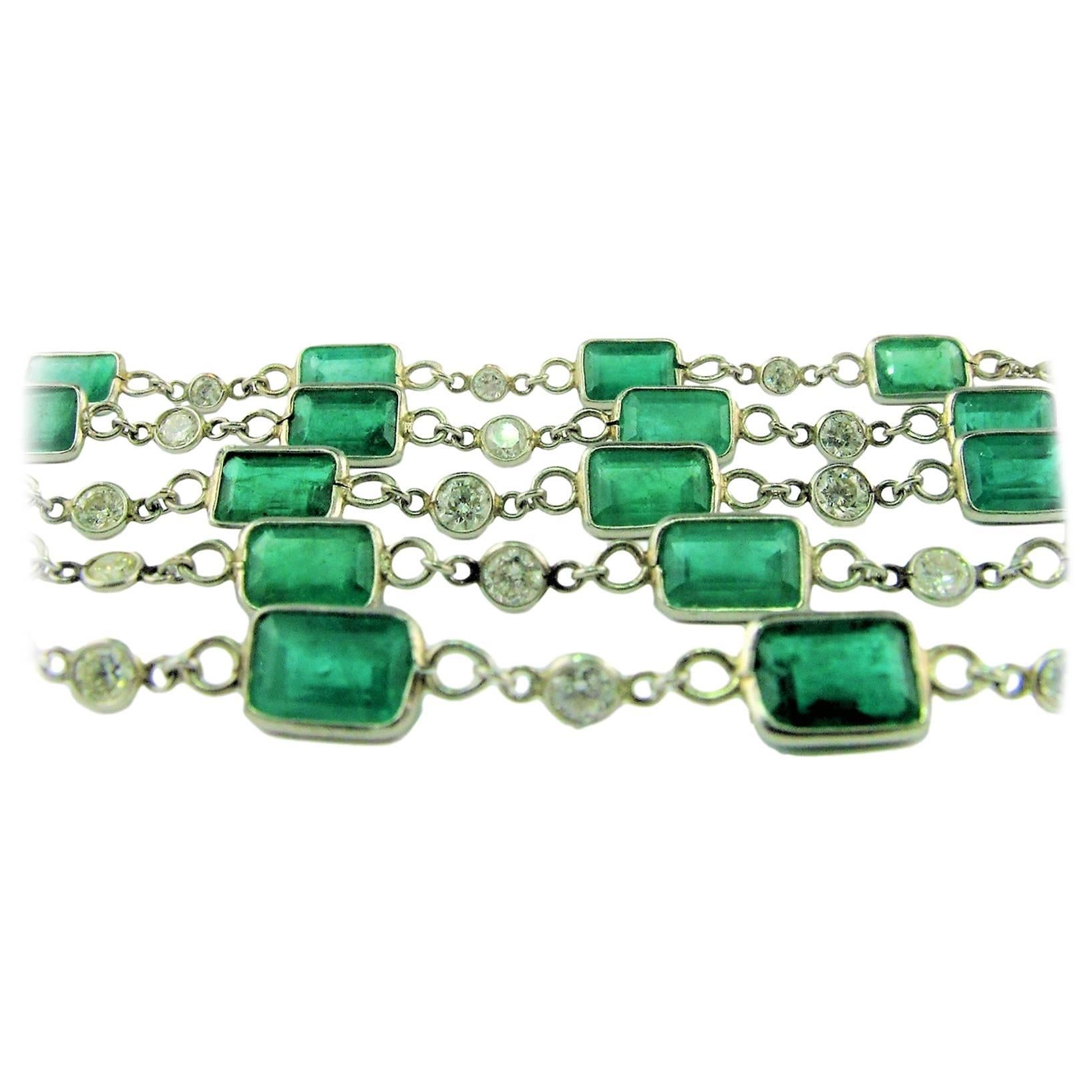 Emerald and Diamond Opera Length Necklace / Four Rows Bracelet