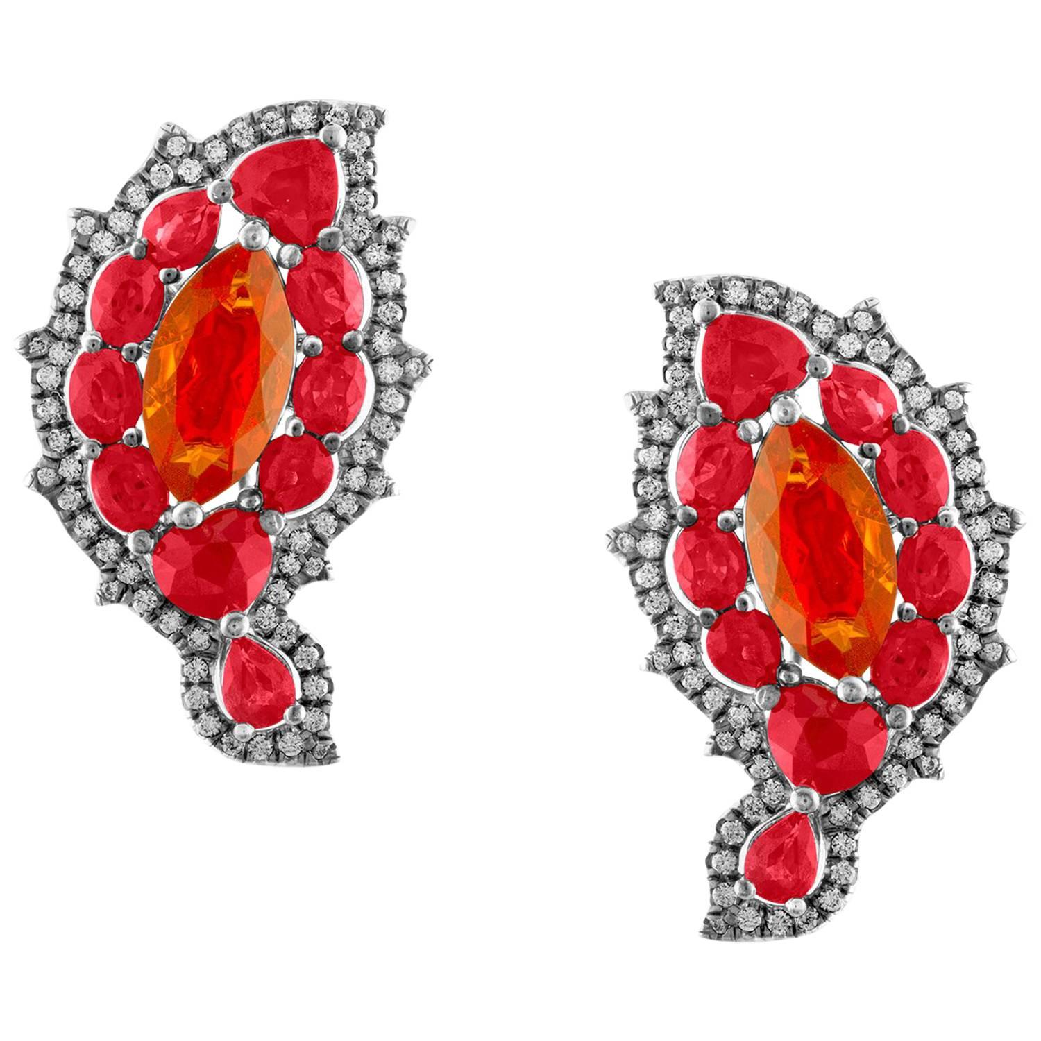 Bella Campbell/Campbellian Collection Magical Opal Ruby and Diamond Earrings