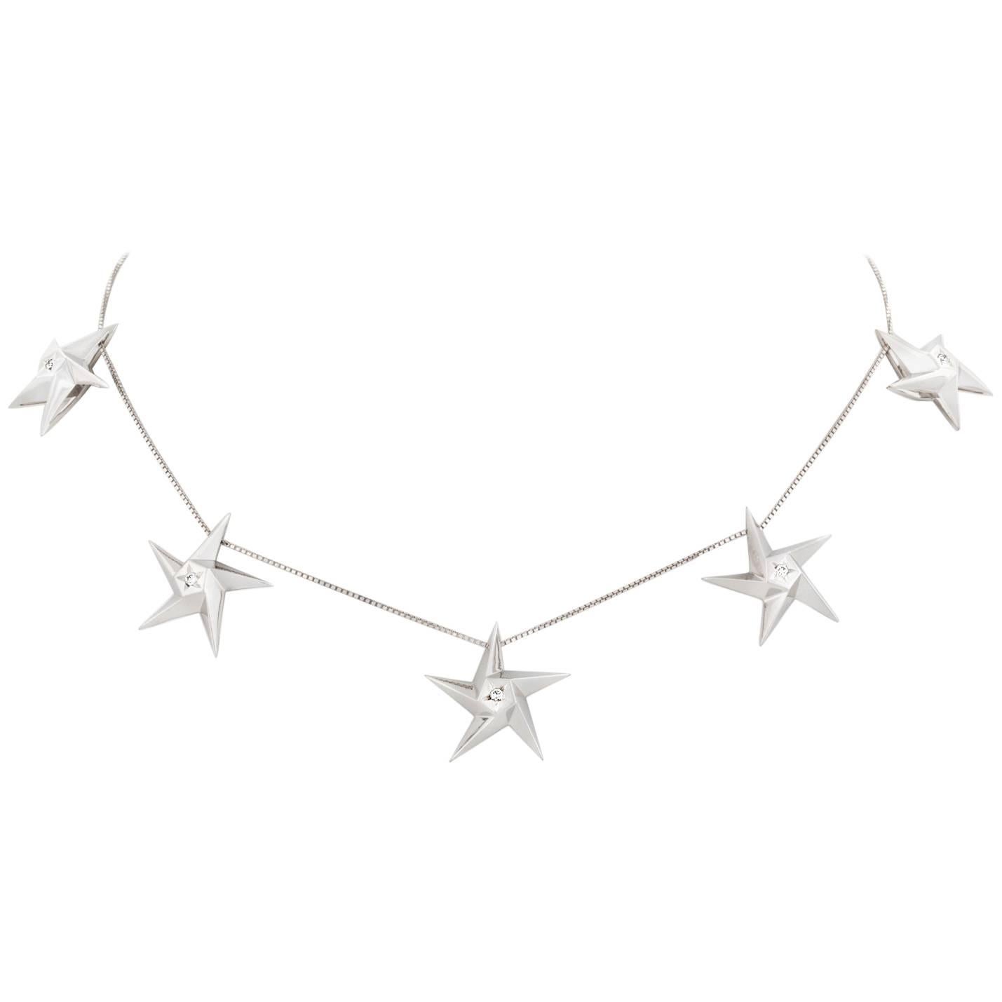 Daou  Diamond Star Necklace in White Gold a collar choker style necklace  For Sale