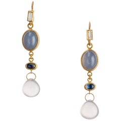 Lika Behar Chalcedony and Moonstone Drop Earrings in 24 Karat Yellow Gold