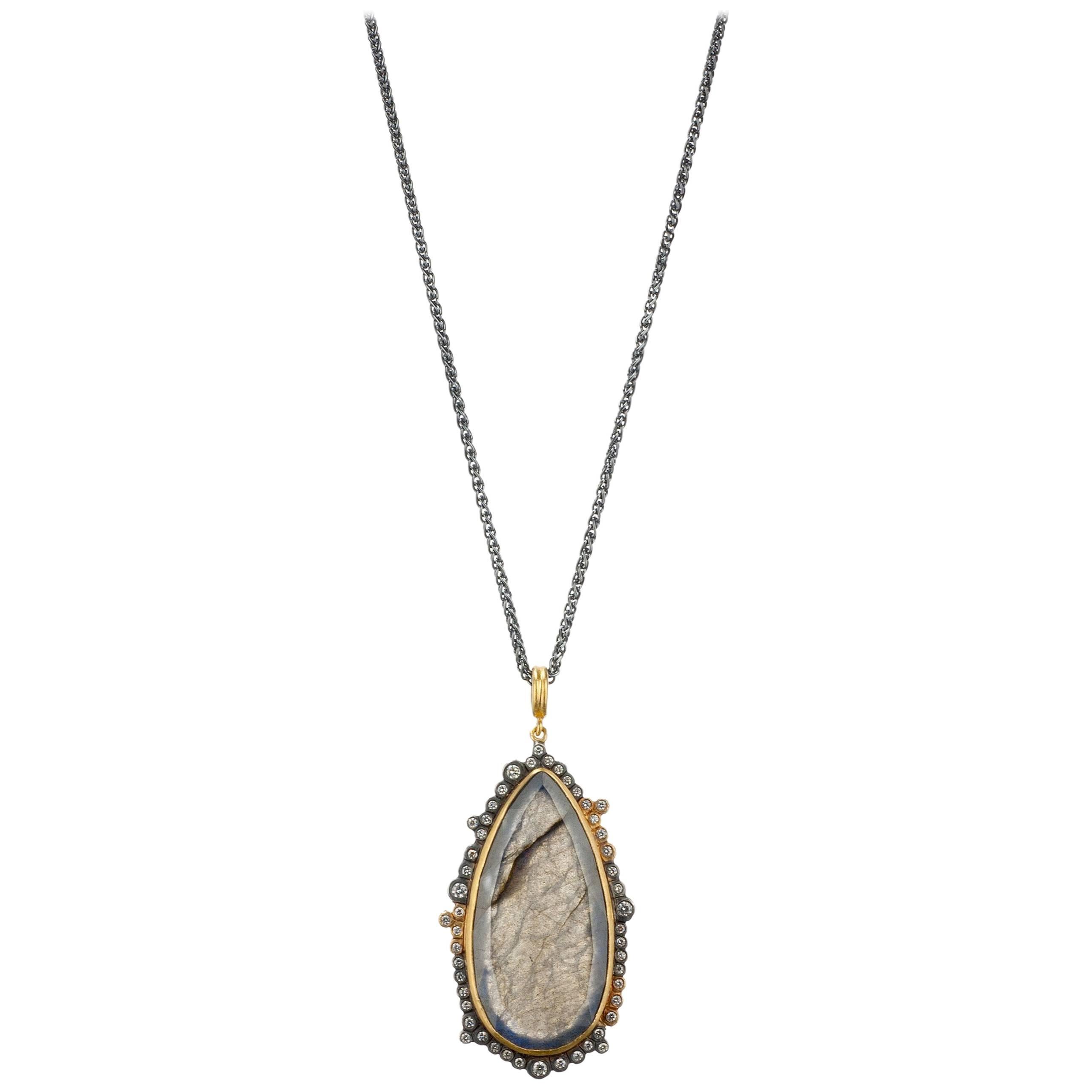 Lika Behar Labradorite and Diamond Necklace in Sterling Silver and Yellow Gold For Sale