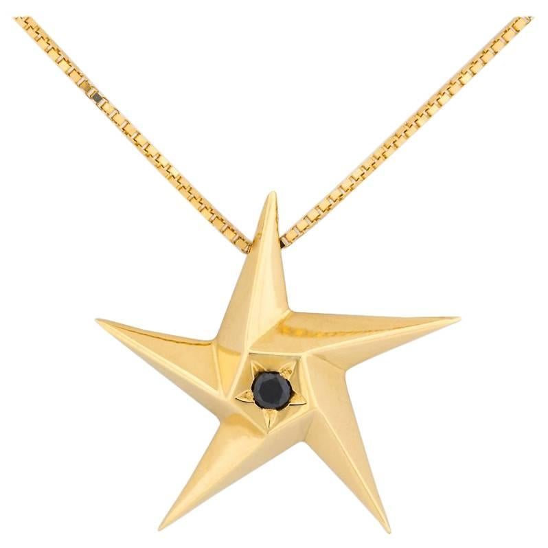 Daou Black Diamond and Yellow Gold Star Pendant Necklace
