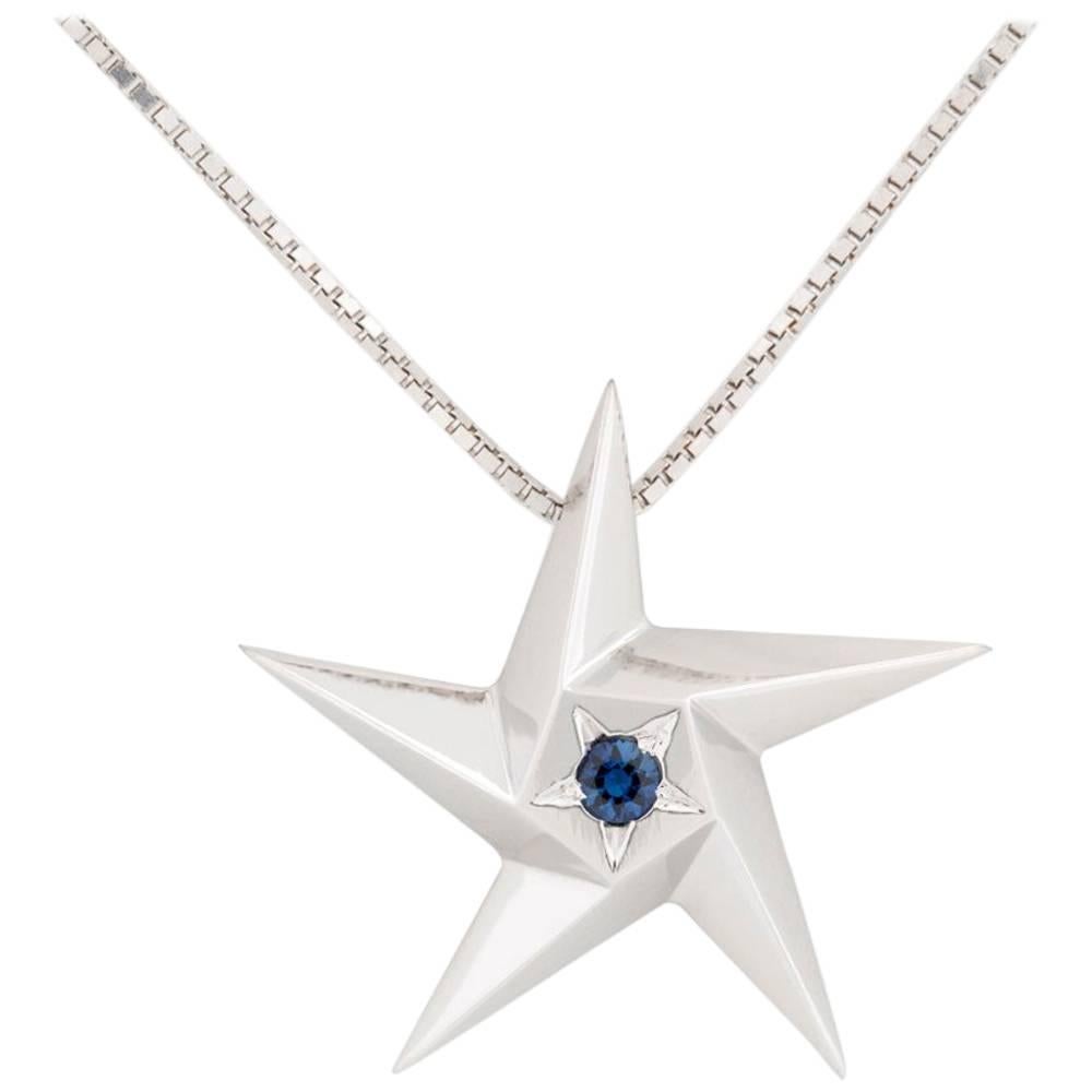 Daou Sapphire and White Gold Star Pendant Necklace For Sale