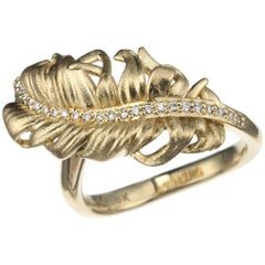 Adam Foster Diamond Feather Ring in 18 Karat Yellow Gold