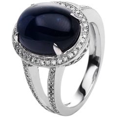 Carlos Udozzo Men and Ladies 18 Karat Gold Blue Sapphire Diamond Cocktail Ring