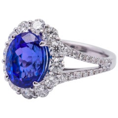 Oval Tanzanite and Diamonds Halo Cocktail Engagement Ring 4.85 Carat