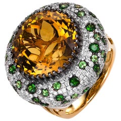 Carlos Udozzo Unisex 18 Karat Gold Vivid Green Tsavorite Yellow Citrine Ring