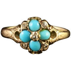 Antique Victorian Turquoise Diamond Cluster Ring, circa 1870