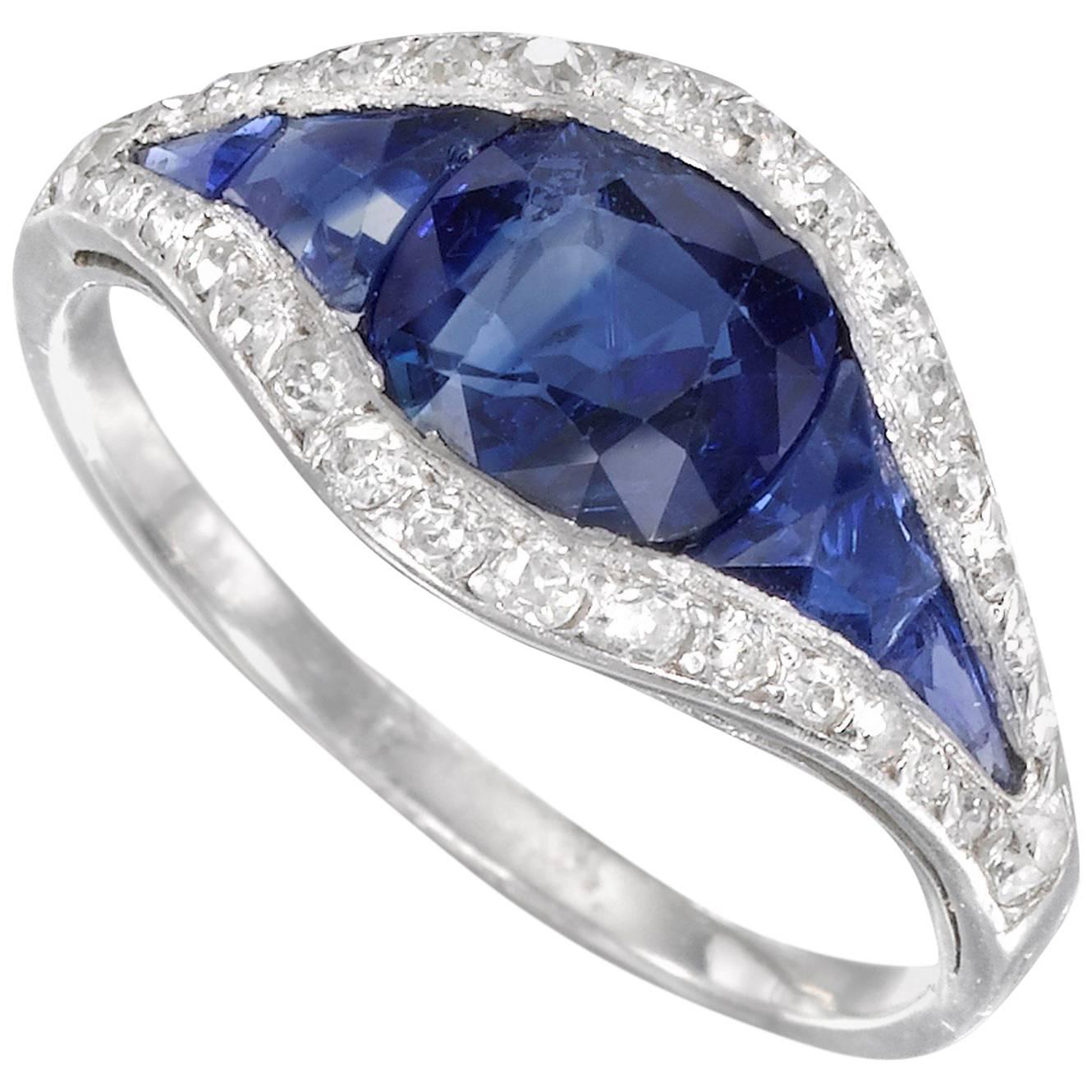 Art Deco Sapphire and Diamond Half-Hoop Ring For Sale