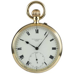 Charles Frodsham yellow Gold Cream Enamel Roman Dial Open Face Pocket Watch 