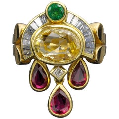 Yellow Sapphire Ruby Diamond Gold Ring