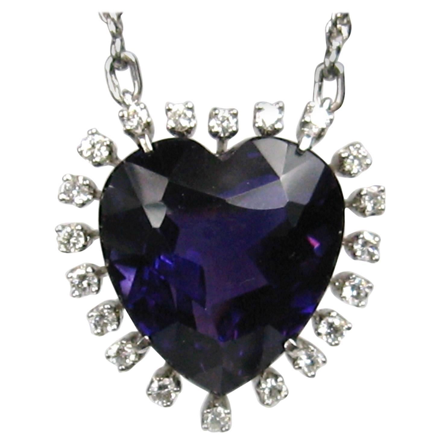 Amethyst Diamond Platinum Heart Necklace