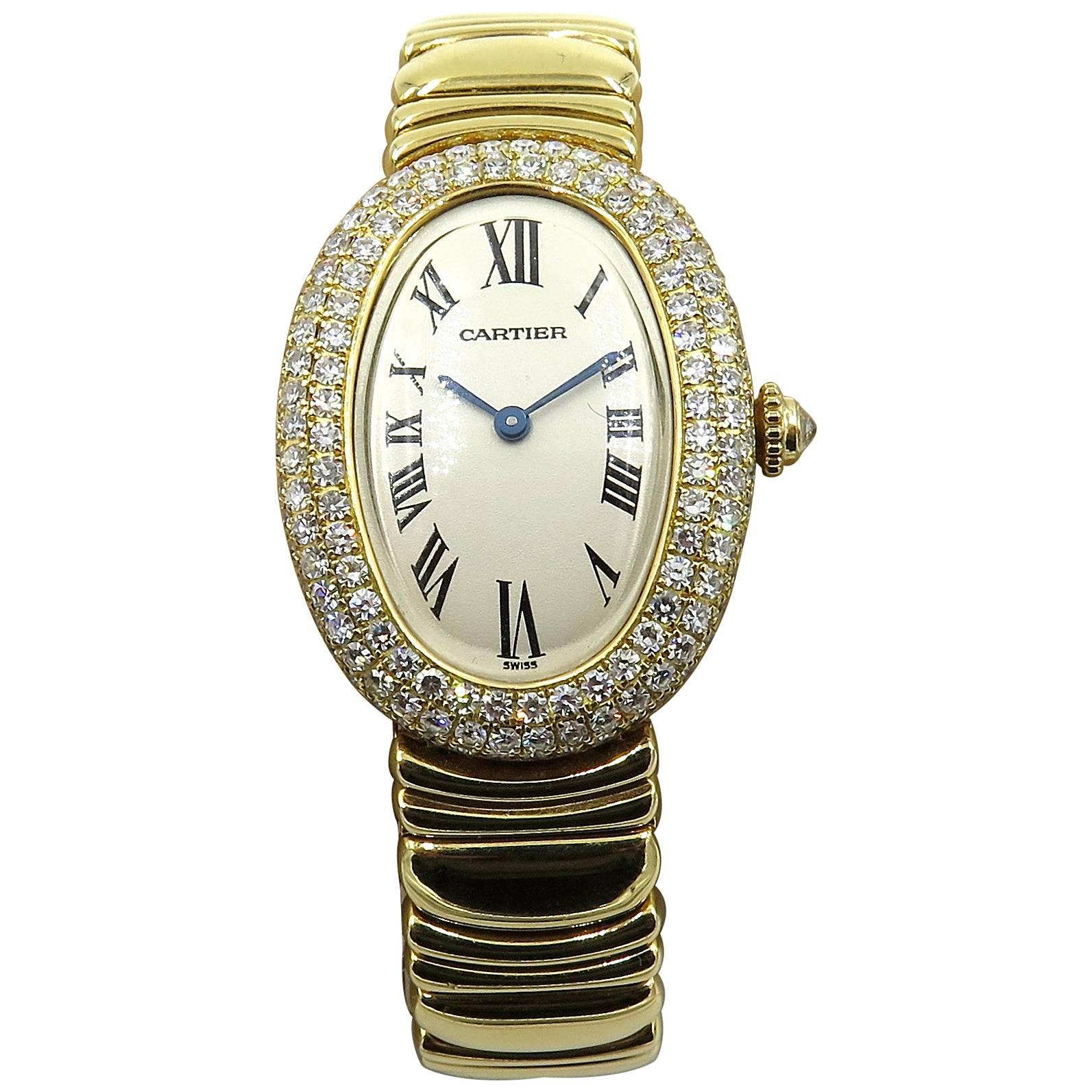 Cartier ladies Yellow Gold Diamond Baignoire quartz Wristwatch