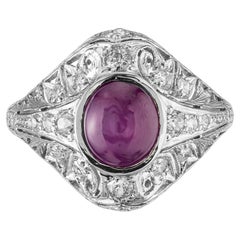 Anillo de cóctel de platino Art Decó con diamante rubí estrella de 3,40 quilates certificado por GIA