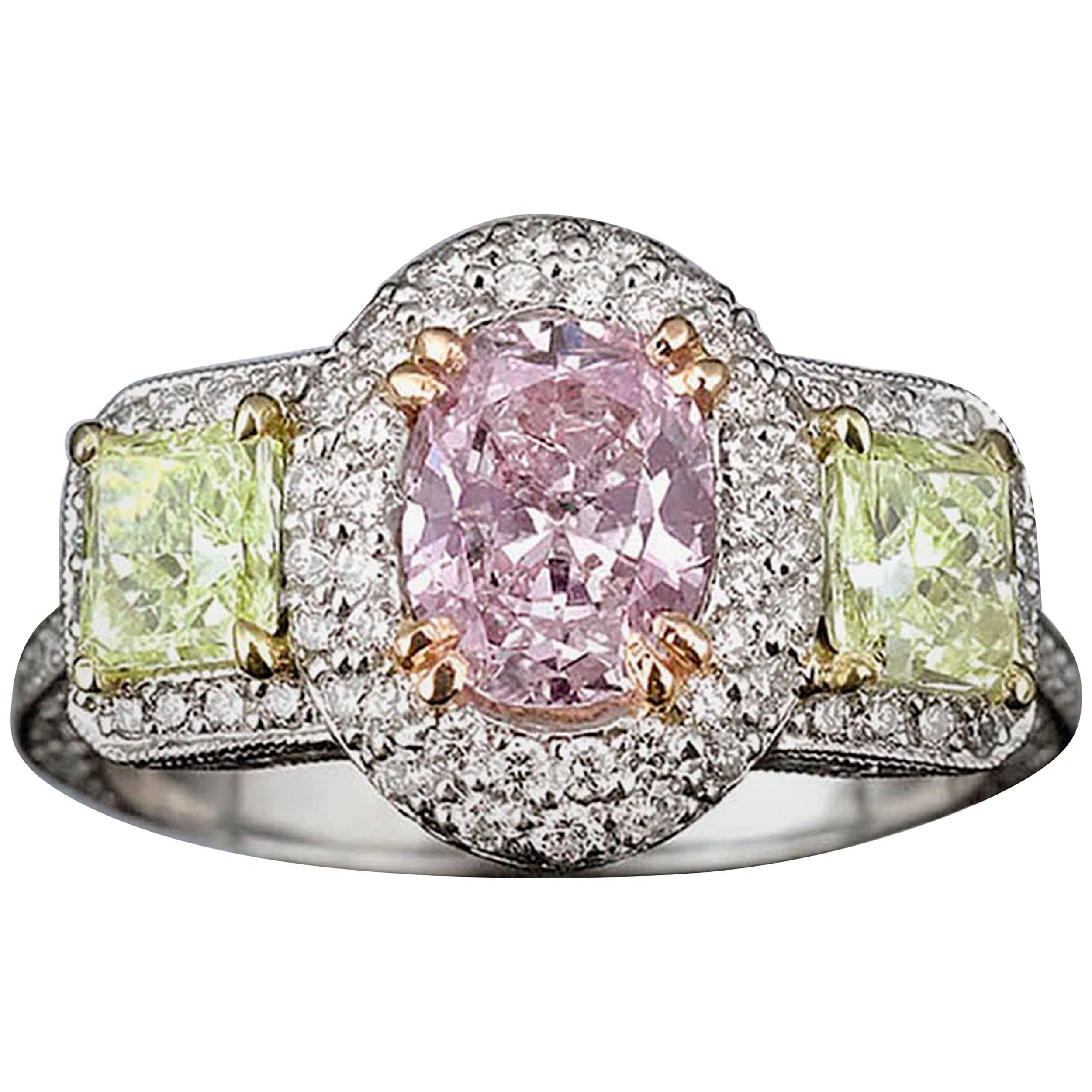 Pinkish Purple Yellowish Green Diamond Ring