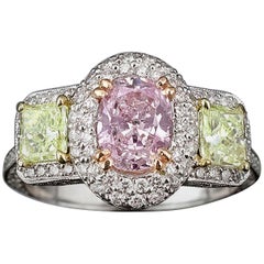 Pinkish Purple Yellowish Green Diamond Ring