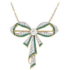 Vintage Edwardian Emerald and Diamond Bow Necklace