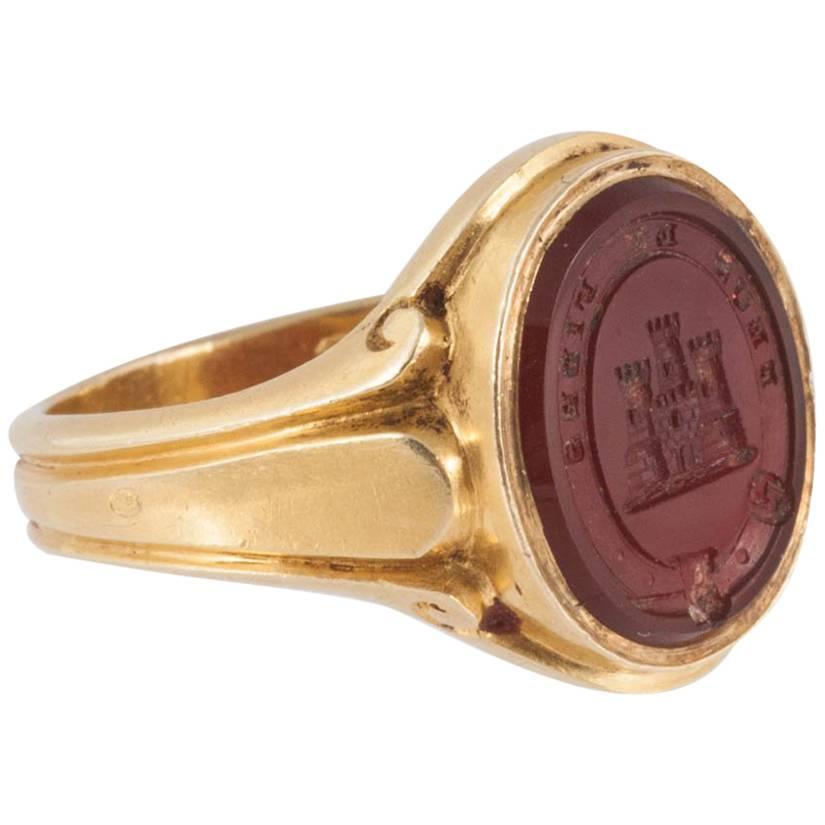 Carnelian Intaglio Signet Ring For Sale