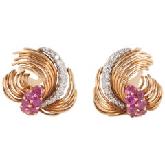 Kutchimsky Ruby Diamond Gold Clip-On Earrings