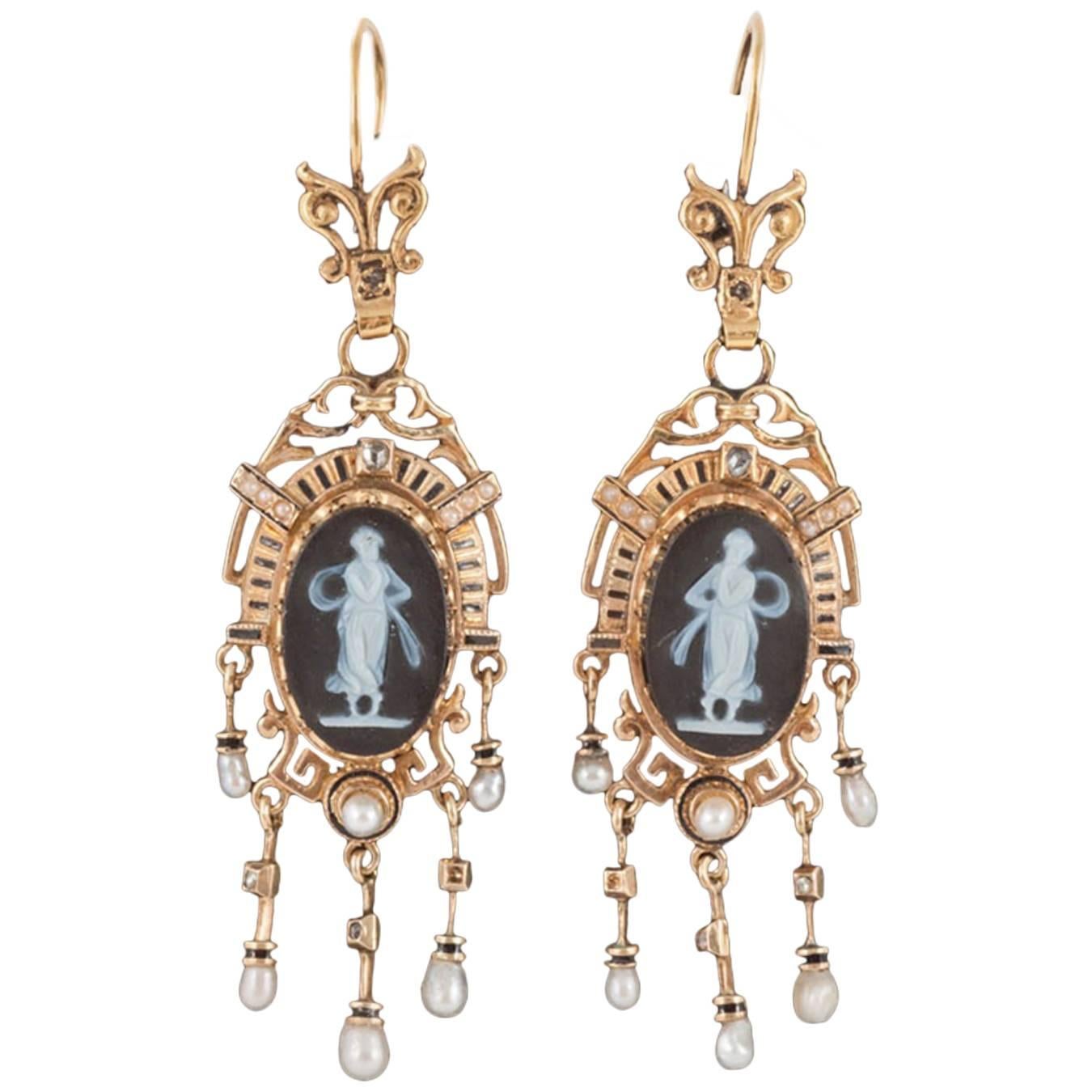 19th Century Cameo Earrings For Sale