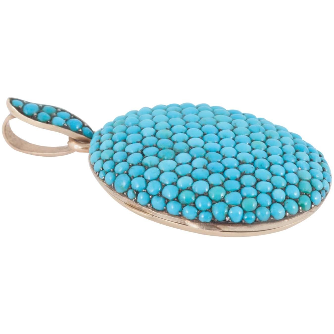 Victorian Pave Turquoise Oval Locket For Sale