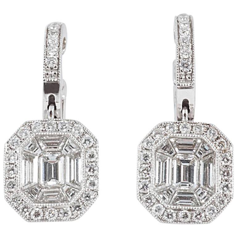 Rectangle Diamond Drop Earrings For Sale