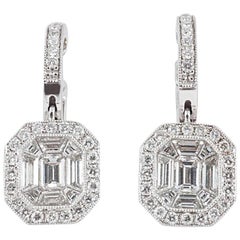 Rectangle Diamond Drop Earrings